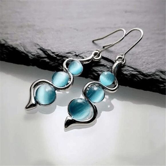 SILVER MOONSTONE DANGLE EARRINGS  - Picture 3 of 5